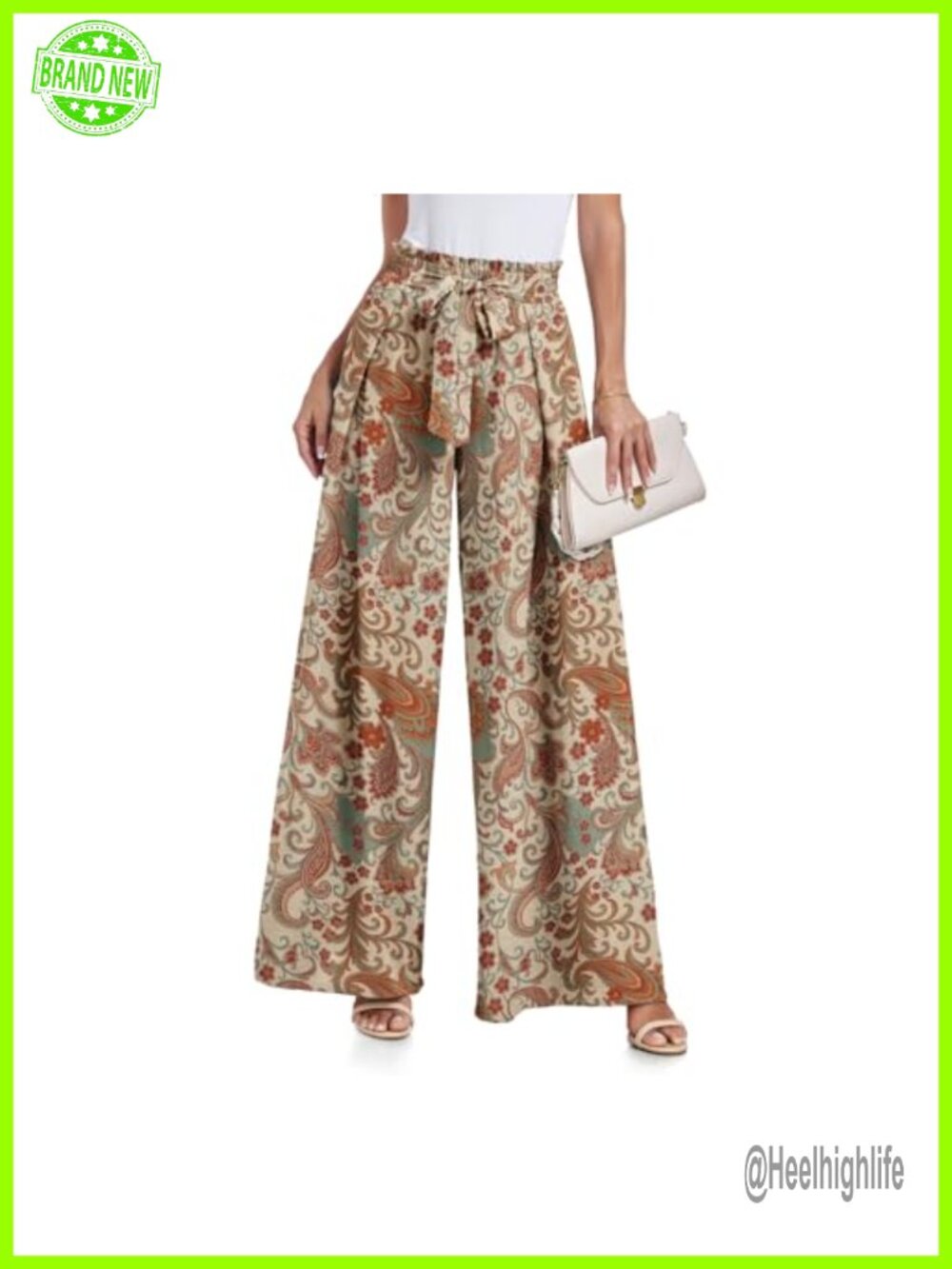 Wide Leg Palazzo Pants High Waisted Flowy Tie Knot Trousers with Pockets
